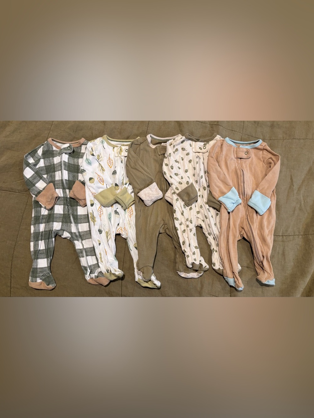 Pack of 5 Neutral and Earth-Tone Baby One-Piece Sleepers